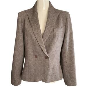 Lee David Womens 11/12 Light Brown Blazer Double-Breasted Wool Blend Notch Lapel